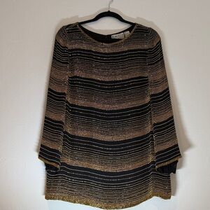 Black Tie Oleg Cassini - Black and Gold Metallic Striped Long Sleeve Top